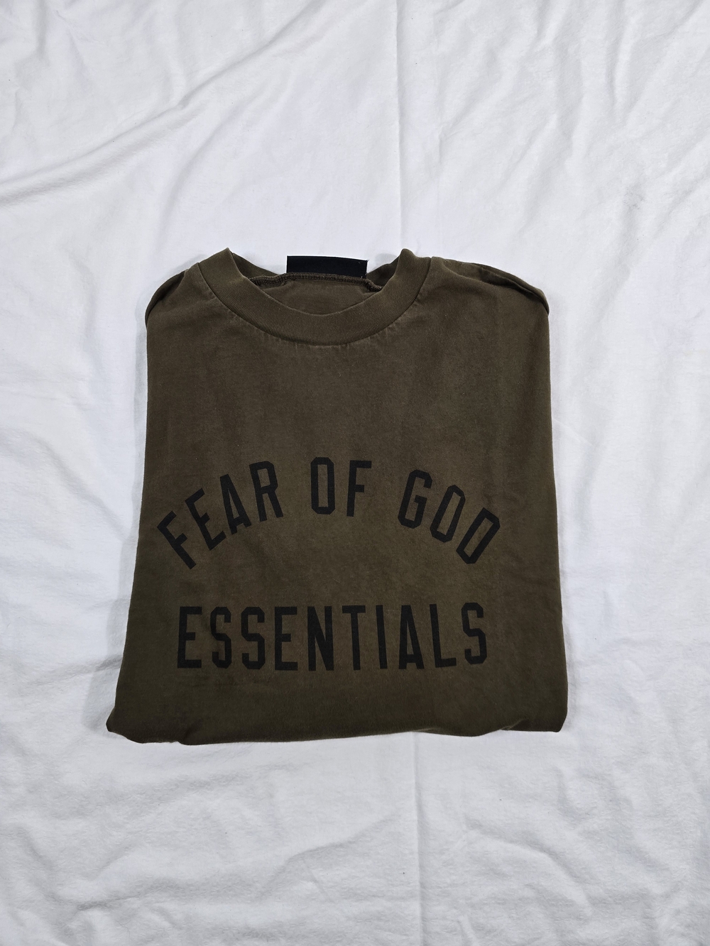 Fear of God Essentials Olive Green Logo Crewneck